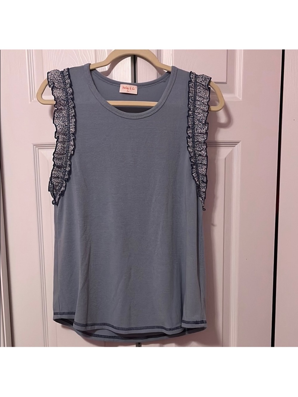 Blue Ruffle Sleeve Tank Top
